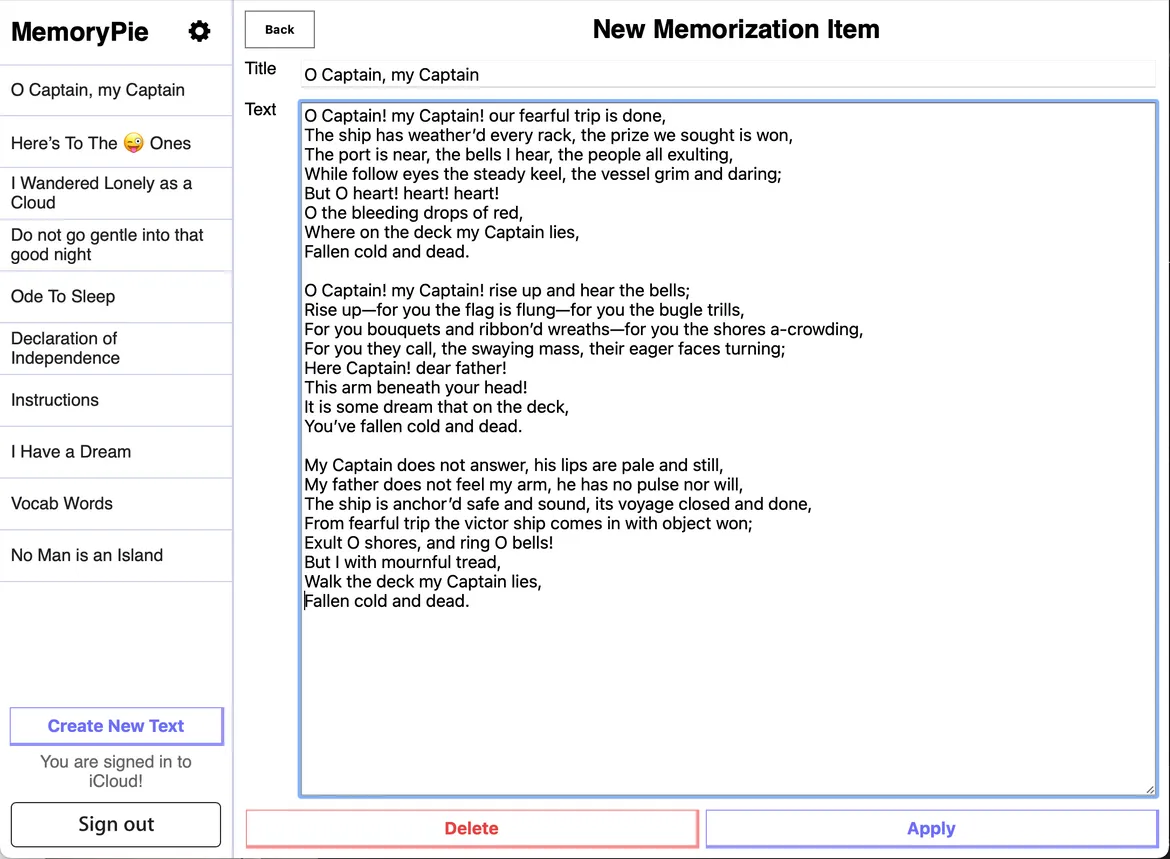 There is a form where a title and text can be entered. A poem is entered into the text field